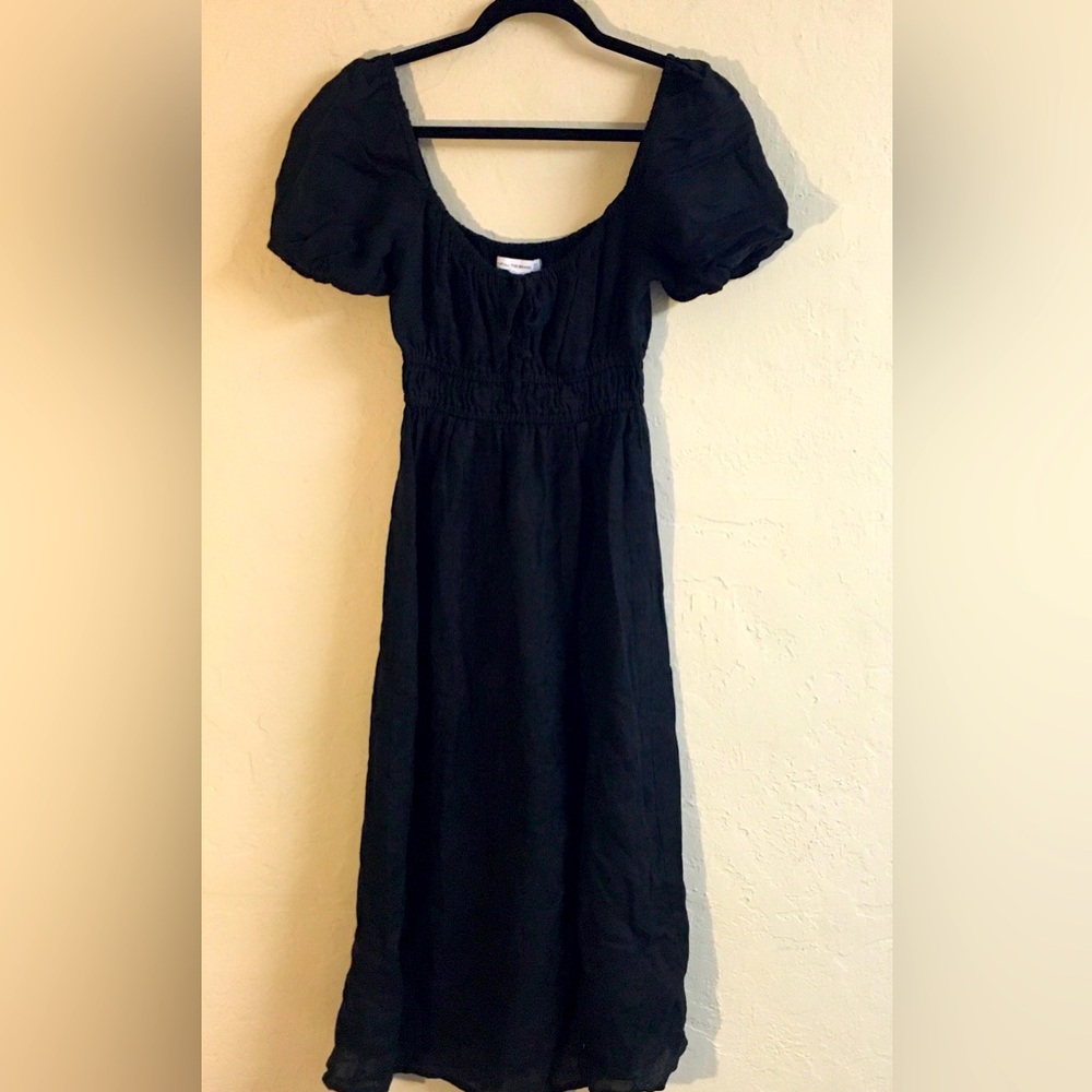 Faithful The Brand 100% Linen Midi Dress 4 Black Spring Festival Party B…